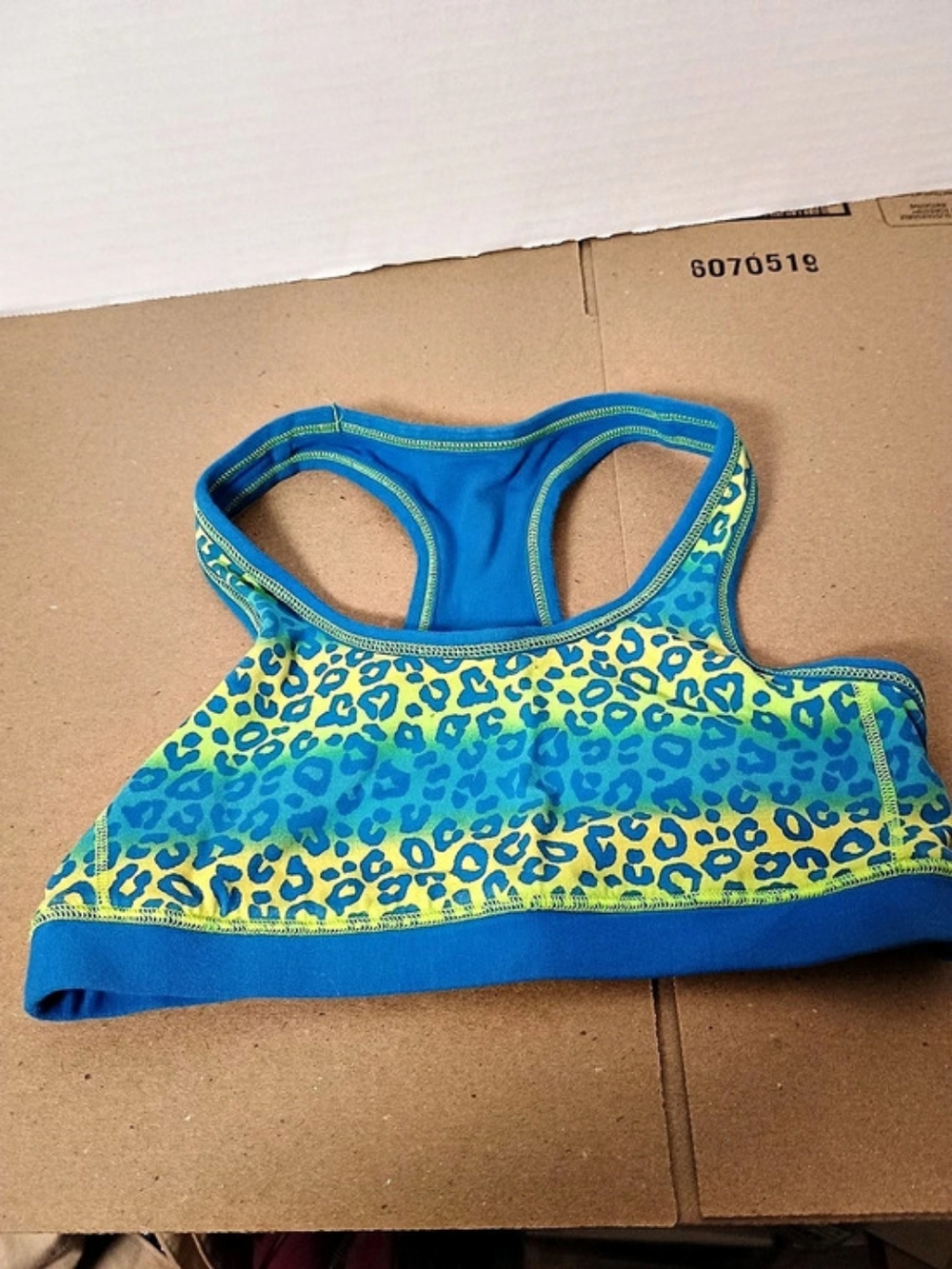 Girls's Animal Print Sports Bra in Blue & Green